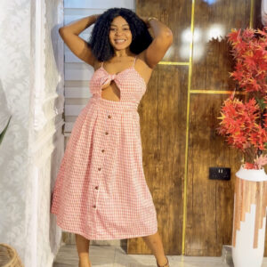 CAMEO ROSE RED AND WHITE BUTTONED DRESS