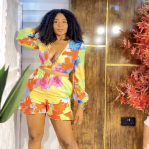 MULTI COLOURED FLORAL TWO PIECE WRAP TOP AND SHORT