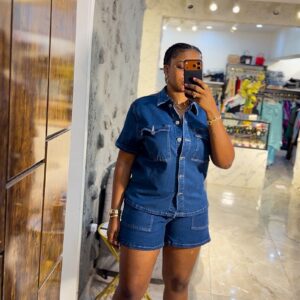 STRAW DENIM TWO PIECES SHORT SET