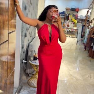 VALENTINE IN TED AND WHITE HAUTE LONG DRESS